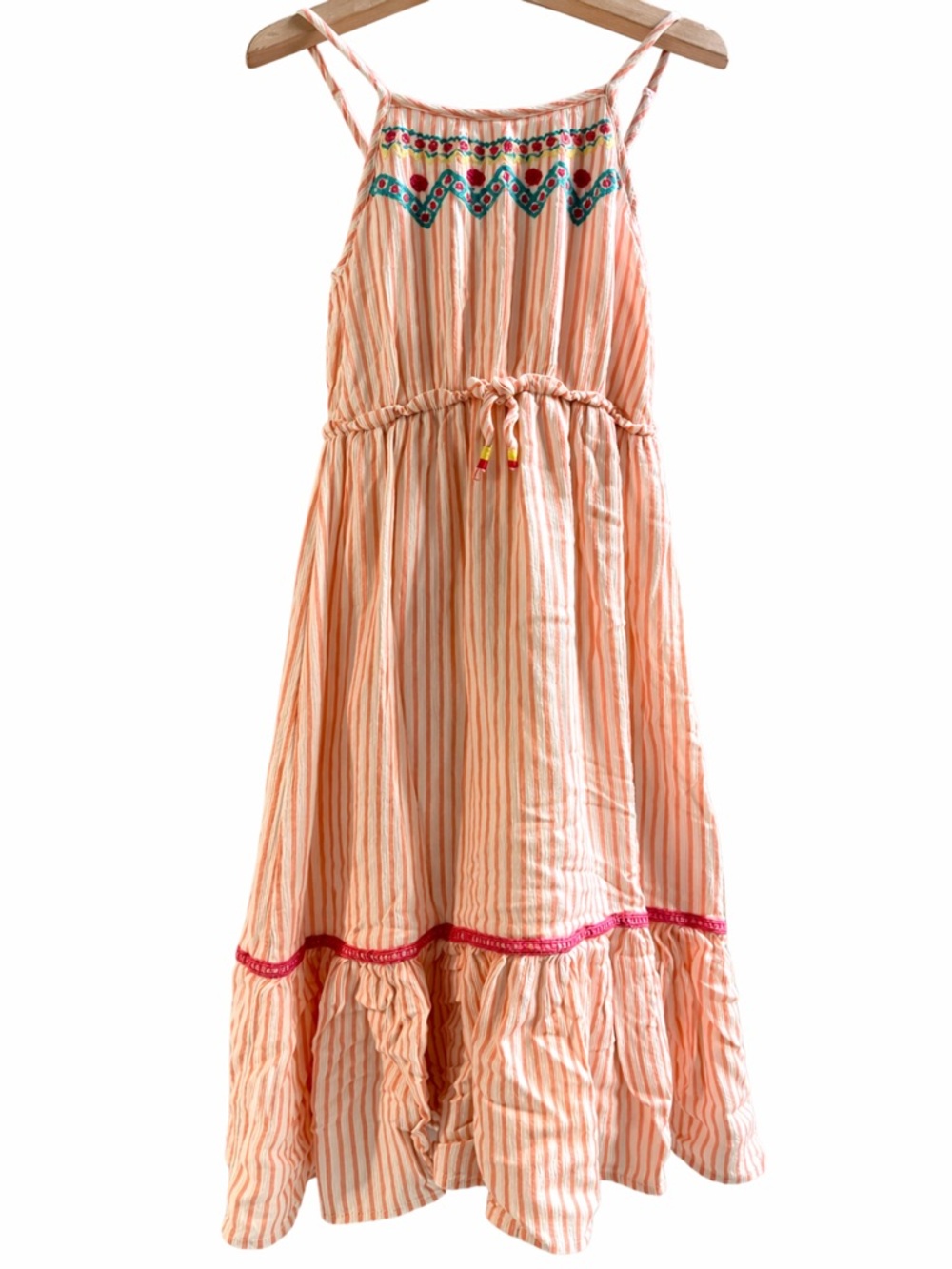Pink & White  Striped Embroidered Spaghetti Strap Dress - 10-12 Jessica Simpson
